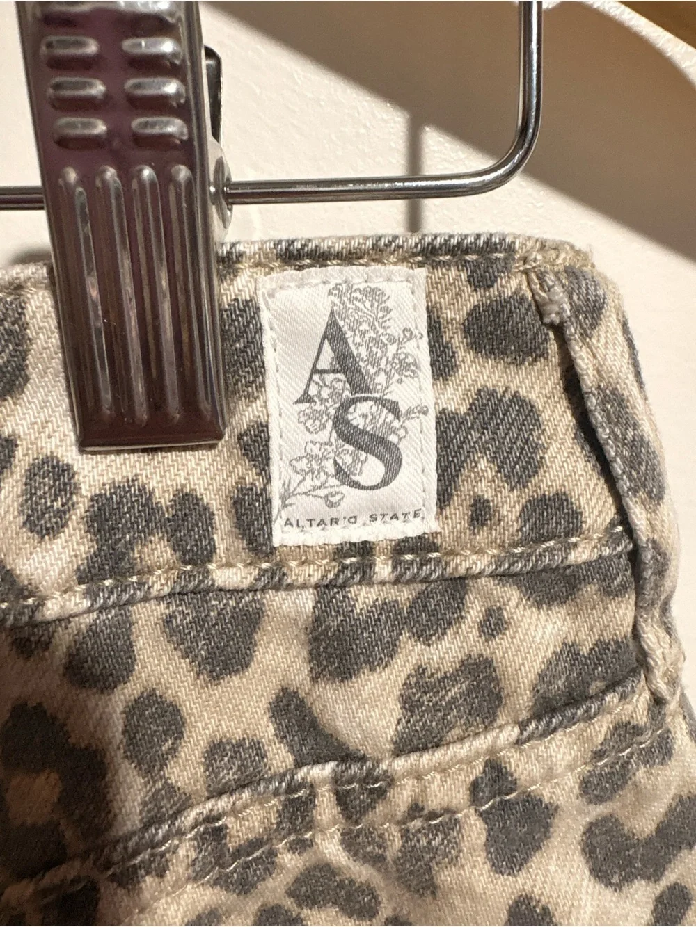 Altar'd State Leopard Print Denim Mini Skirt - Cream and Gray
